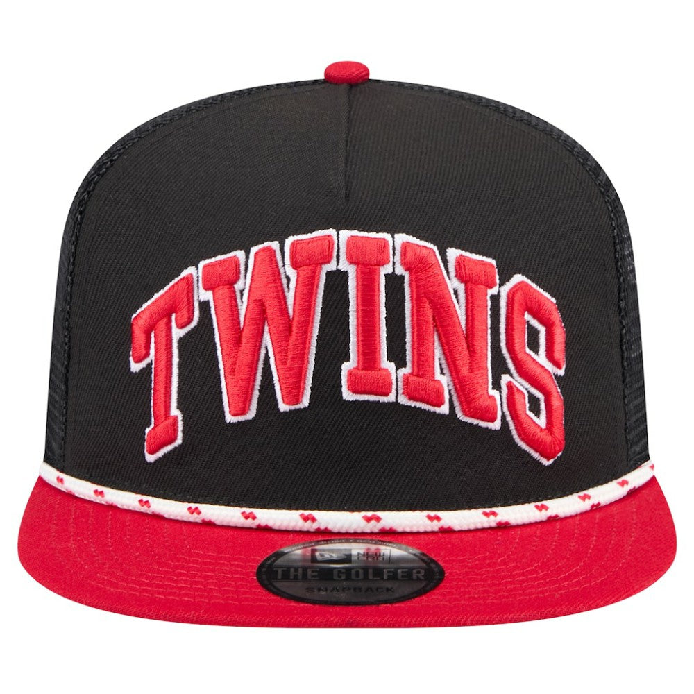 Minnesota Twins New Era Throwback Meshback Golfer Hat - Black Hats
