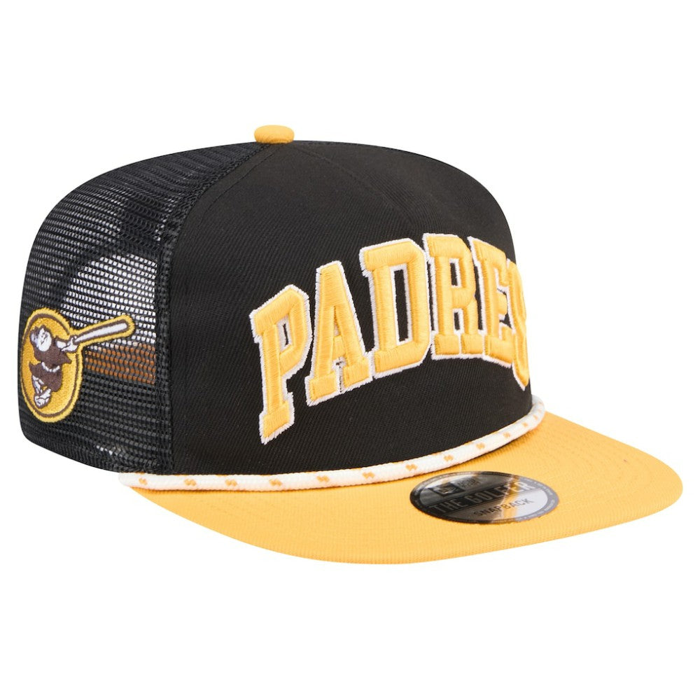 San Diego Padres New Era Throwback Meshback Golfer Hat - Black Hats