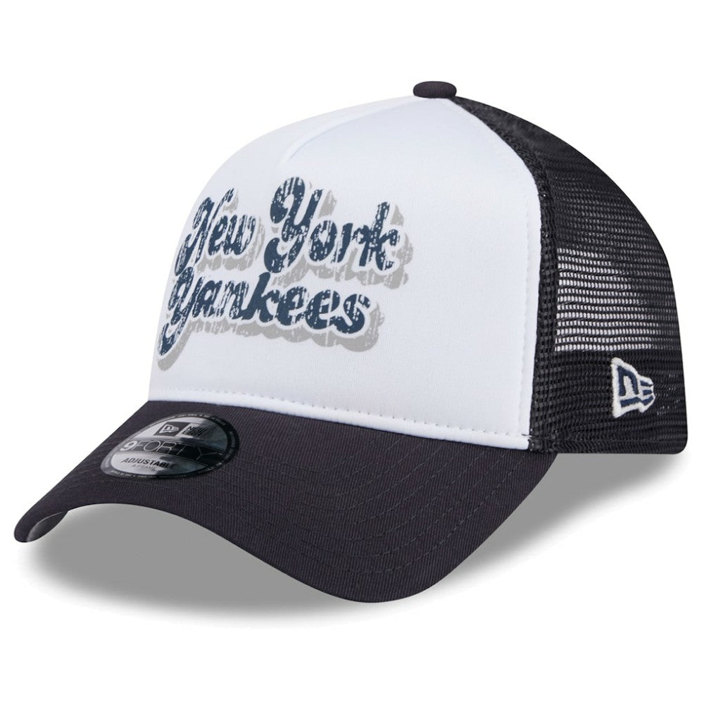 New York Yankees New Era Women's Throwback Team Foam Front A-Frame Trucker 9FORTY Adjustable Hat - White/Navy Hats
