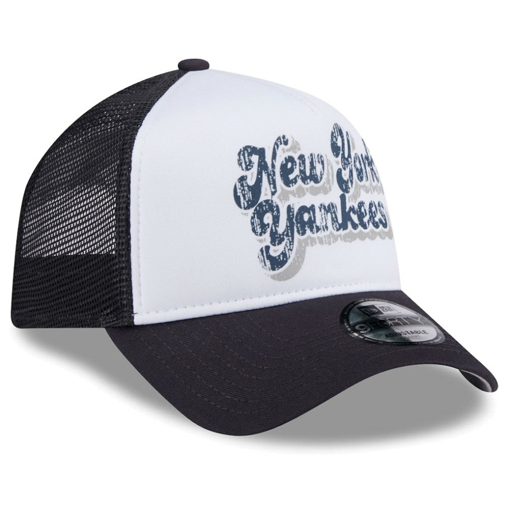 New York Yankees New Era Women's Throwback Team Foam Front A-Frame Trucker 9FORTY Adjustable Hat - White/Navy Hats