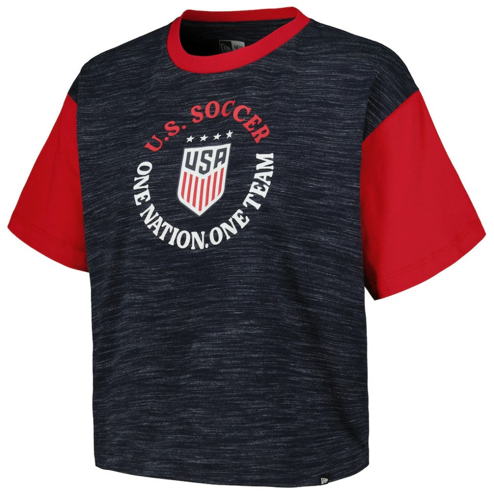 USWNT 5th & Ocean by New Era Women's Athletic Cross Back Cropped T-Shirt Navy shop