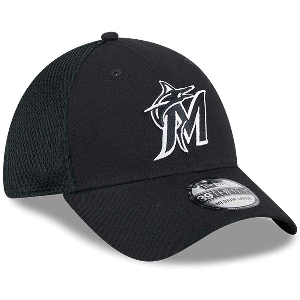 Miami Marlins New Era Neo 39THIRTY Flex Hat - Black/White Hats