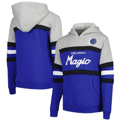 Orlando Magic Youth Hardwood Classics Head Coach Pullover Hoodie Blue/Heather Gray