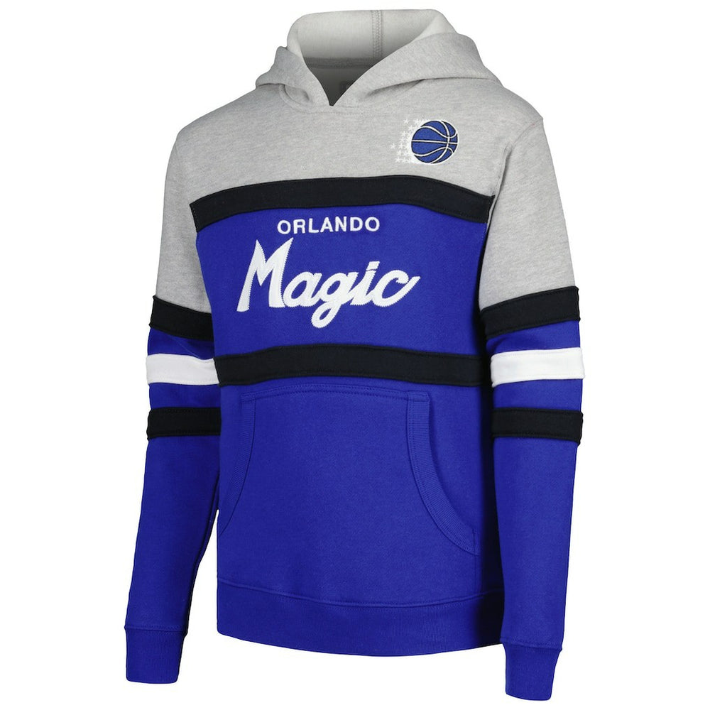 Orlando Magic Youth Hardwood Classics Head Coach Pullover Hoodie Blue/Heather Gray