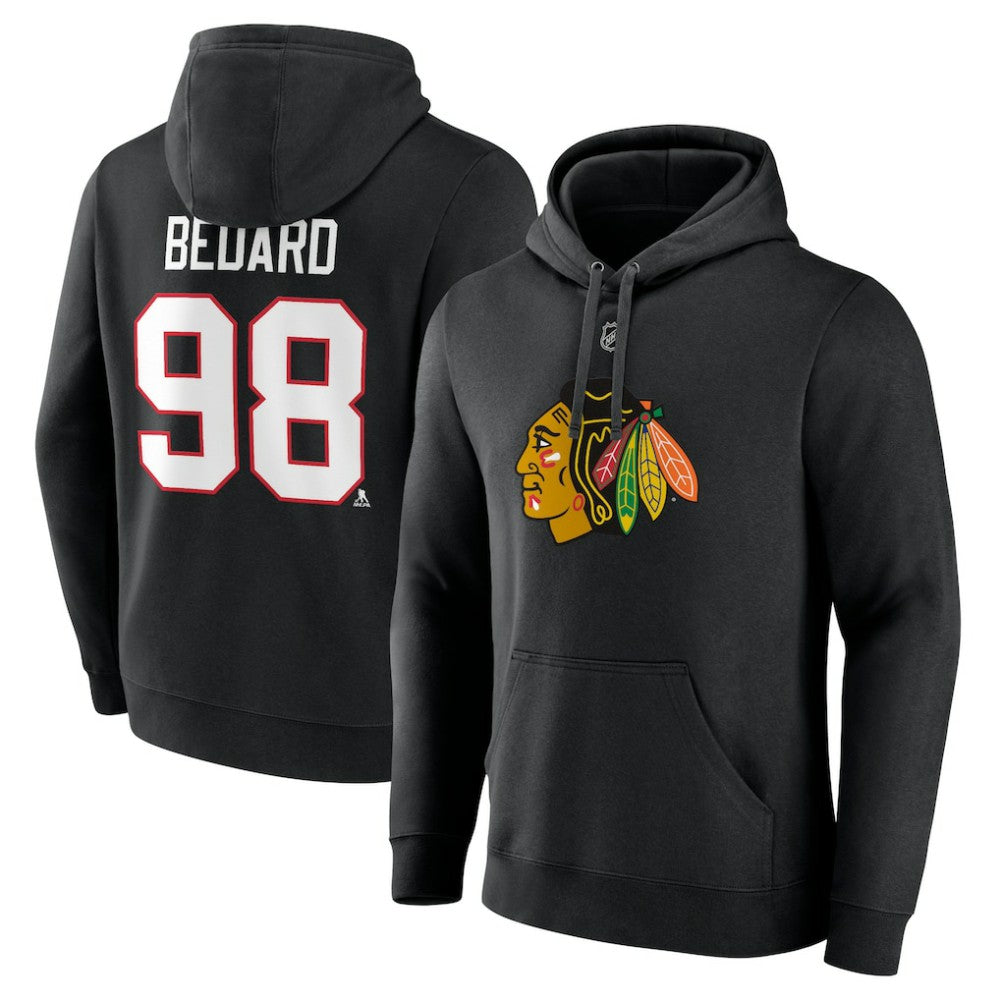 NHL Connor Bedard Chicago Blackhawks Fanatics Authentic Stack Name & Number Tri-Blend Pullover Hoodie - Black