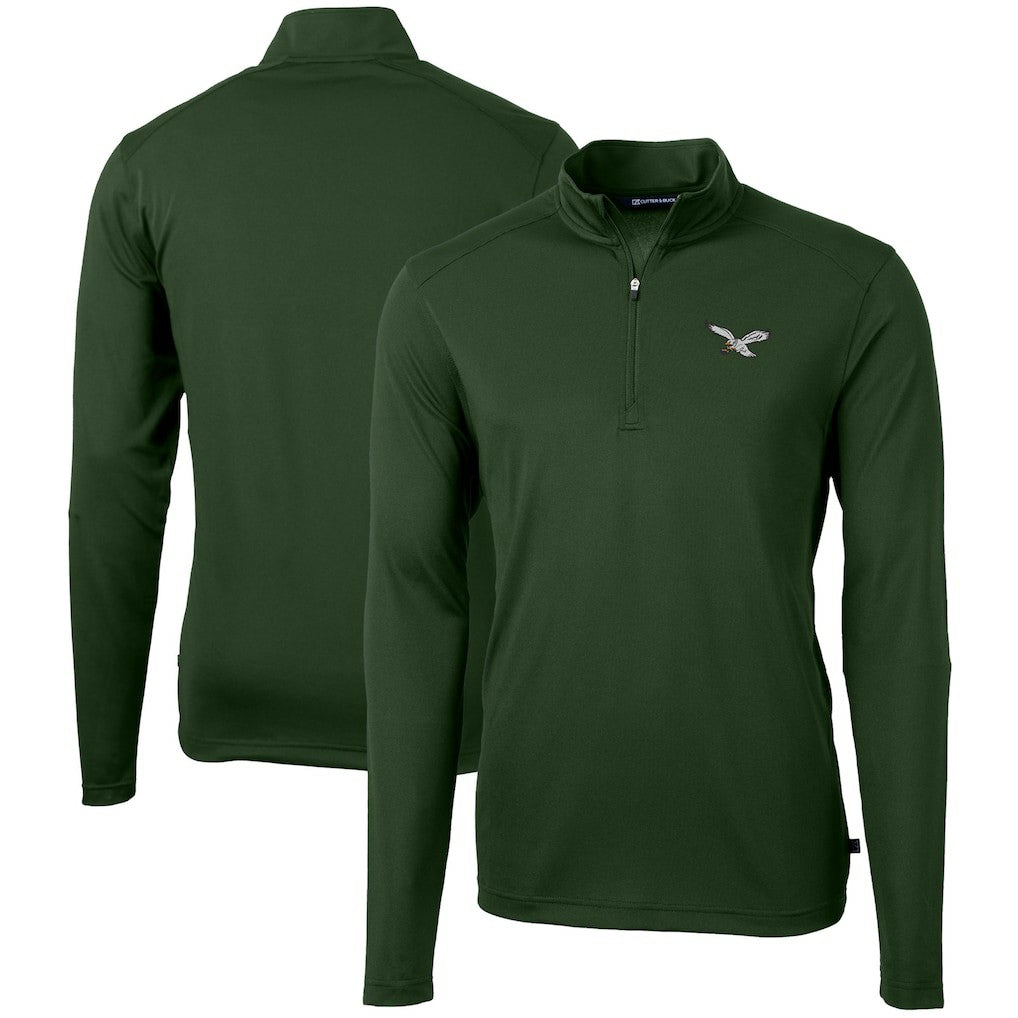 Philadelphia Eagles Cutter & Buck Virtue Eco Pique Recycled Quarter-Zip Pullover Hunter Green