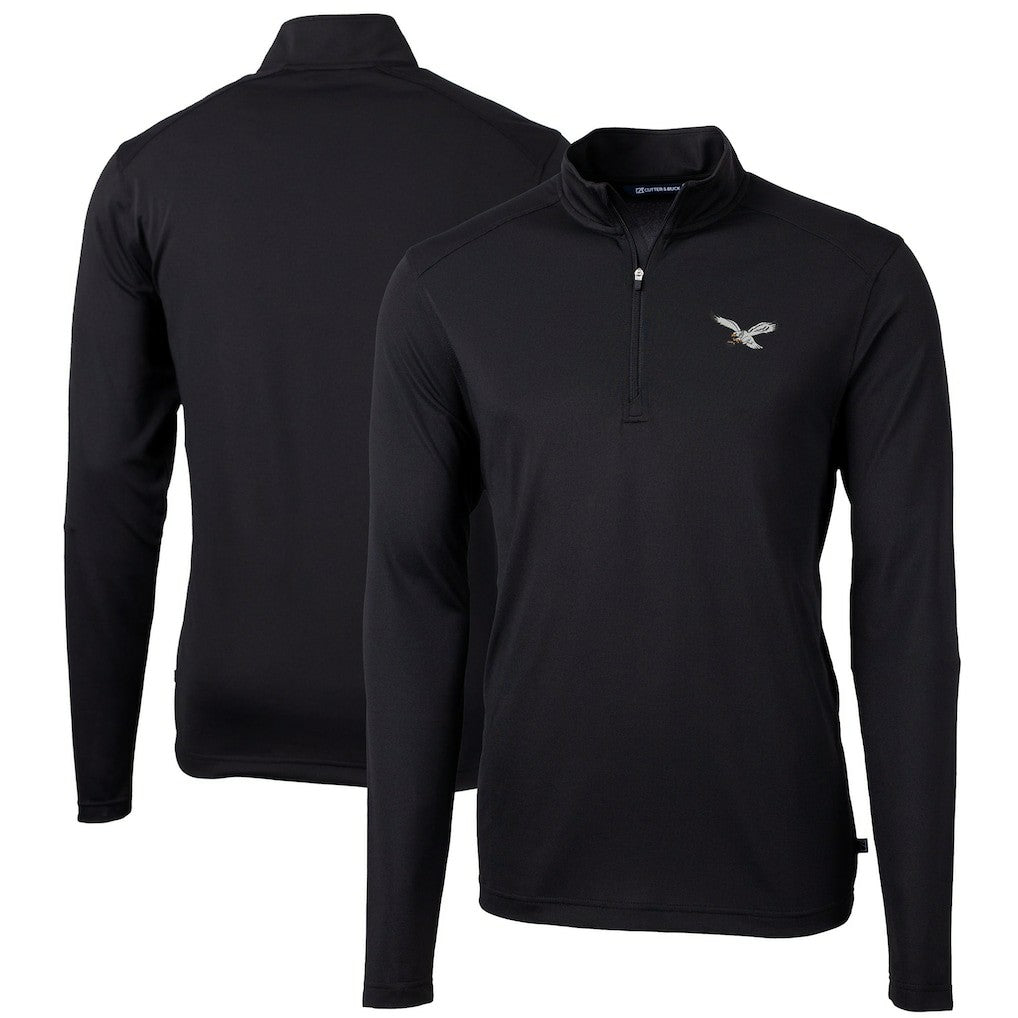 Philadelphia Eagles Cutter & Buck Virtue Eco Pique Recycled Quarter-Zip Pullover Black