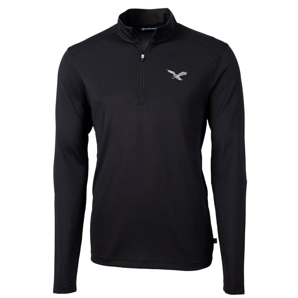 Philadelphia Eagles Cutter & Buck Virtue Eco Pique Recycled Quarter-Zip Pullover Black