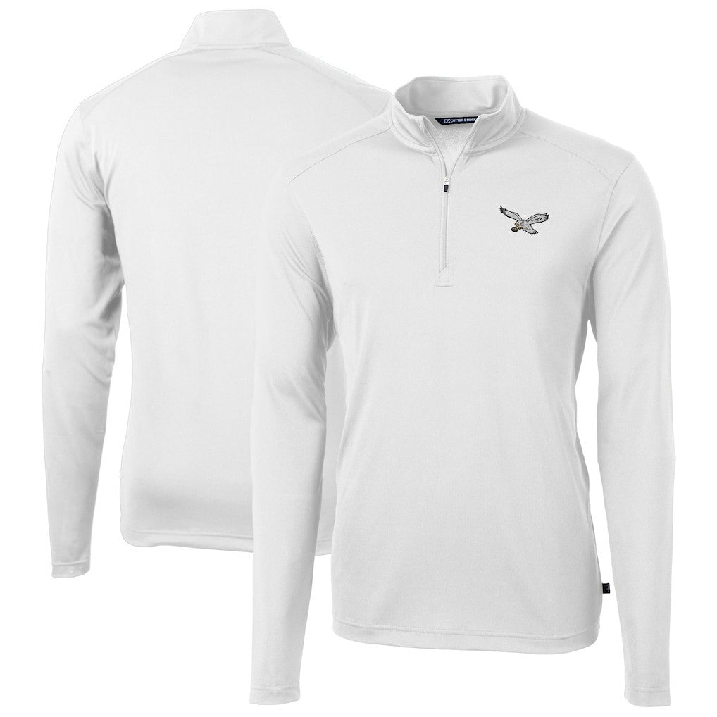 Philadelphia Eagles Cutter & Buck Virtue Eco Pique Recycled Quarter-Zip Pullover White