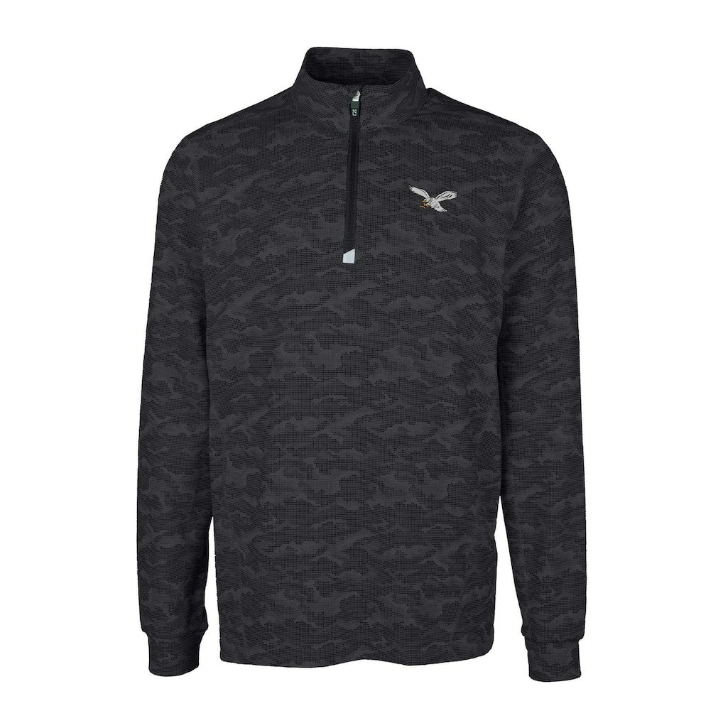 Philadelphia Eagles Cutter & Buck Traverse Camo Print Stretch Quarter-Zip Pullover Black