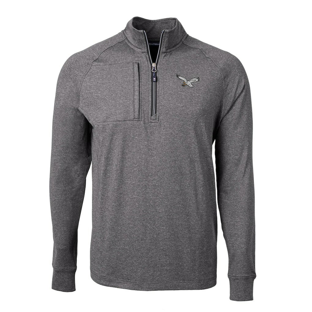 Philadelphia Eagles Cutter & Buck Adapt Eco Knit Heathered Recycled Quarter-Zip Pullover Heather Black