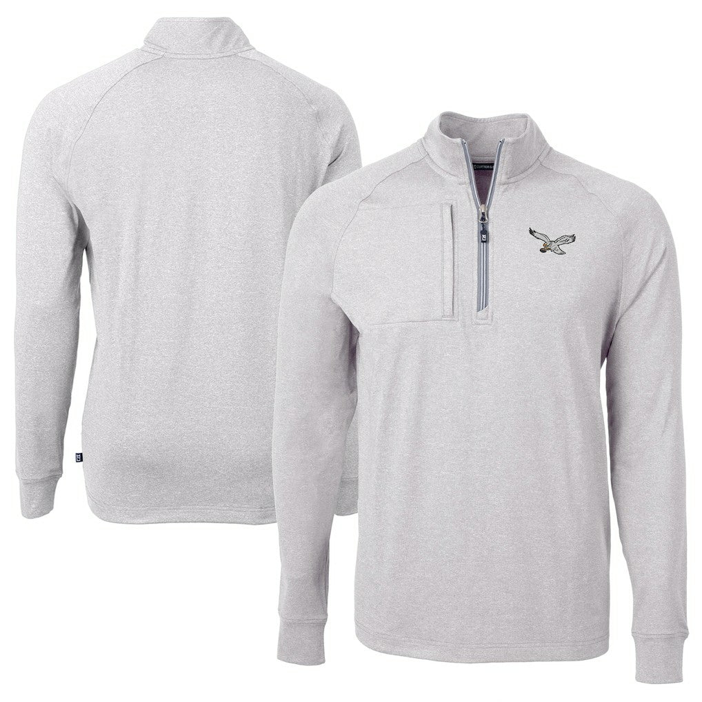 Philadelphia Eagles Cutter & Buck Adapt Eco Knit Heathered Recycled Quarter-Zip Pullover Heather Gray