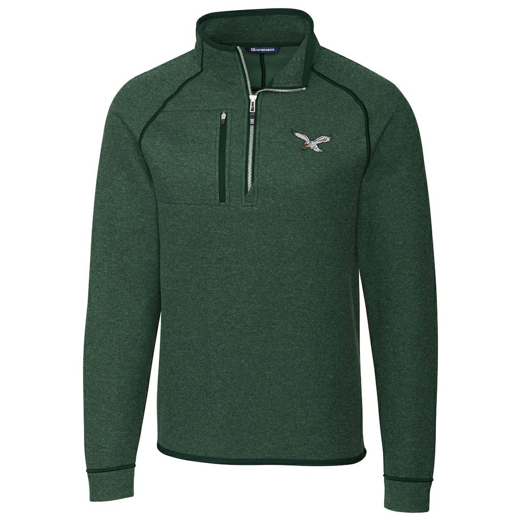 Philadelphia Eagles Cutter & Buck Mainsail Sweater-Knit Half-Zip Pullover Jacket Heather Green