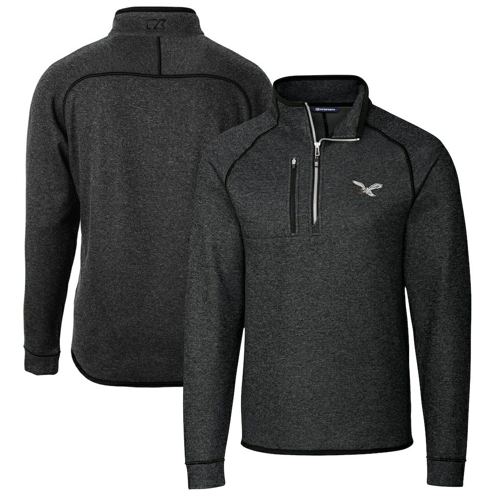 Philadelphia Eagles Cutter & Buck Mainsail Sweater-Knit Half-Zip Pullover Jacket Heather Charcoal