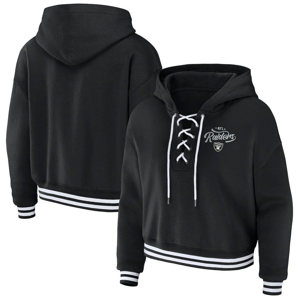 Las Vegas Raiders WEAR by Erin Andrews Women's Lace-Up Pullover Hoodie Black