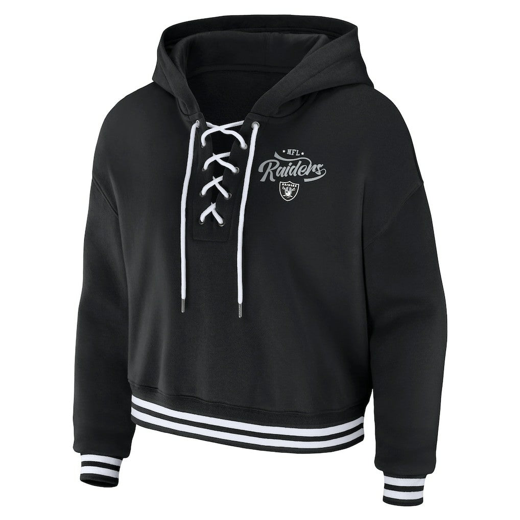 Las Vegas Raiders WEAR by Erin Andrews Women's Lace-Up Pullover Hoodie Black
