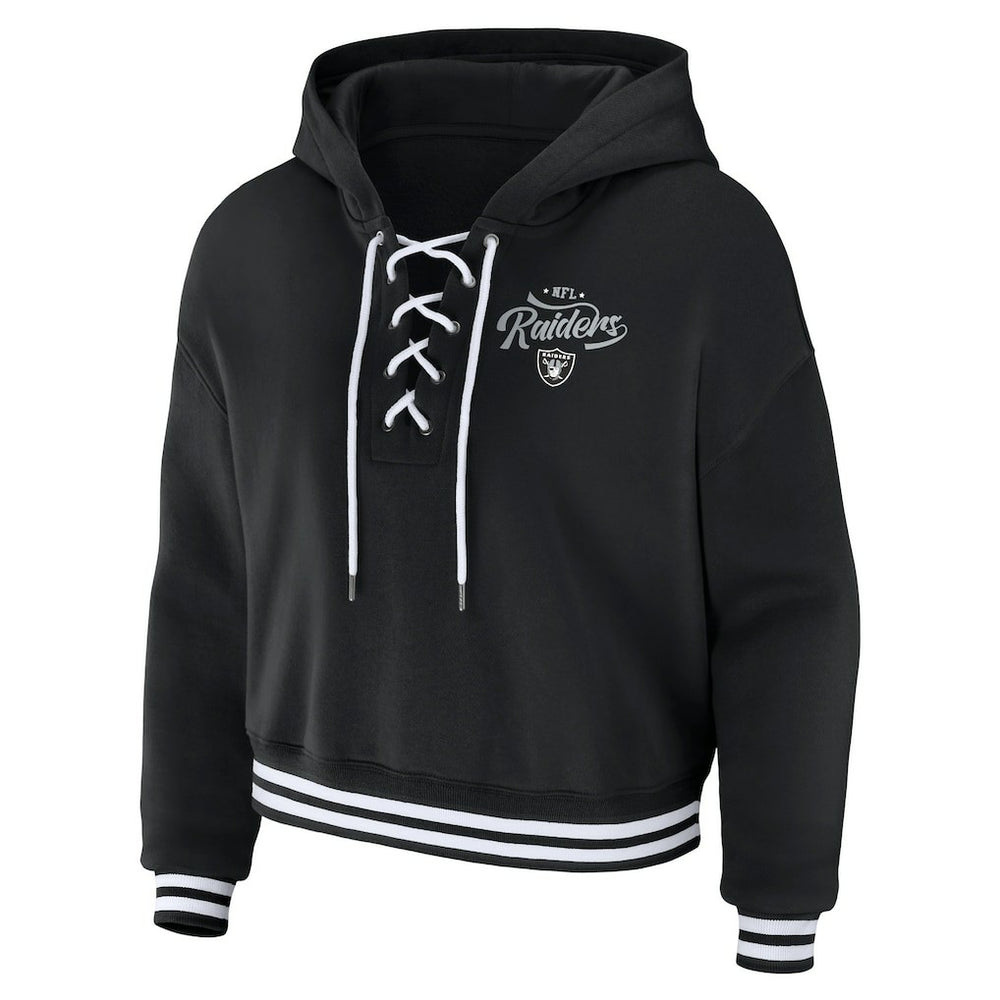 Las Vegas Raiders WEAR by Erin Andrews Women's Lace-Up Pullover Hoodie Black
