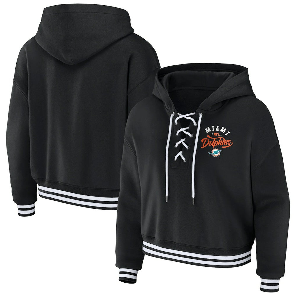 Miami Dolphins WEAR by Erin Andrews Women's Lace-Up Pullover Hoodie Black