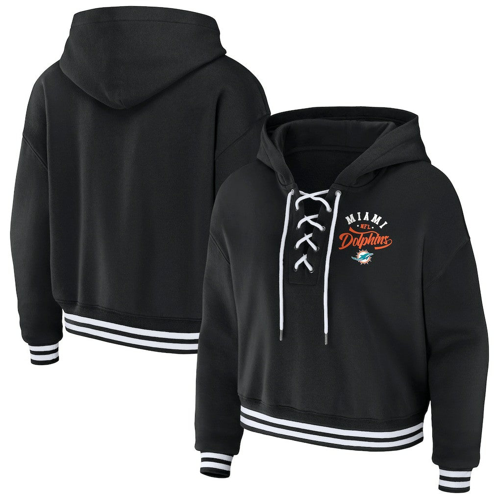 Miami Dolphins WEAR by Erin Andrews Women's Lace-Up Pullover Hoodie Black