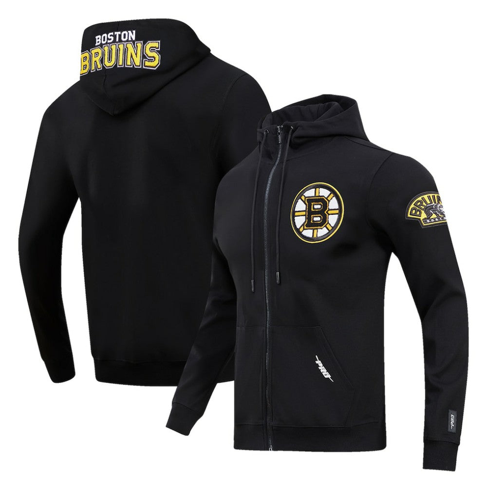 NHL Boston Bruins Pro Standard Classic Chenille Full-Zip Hoodie Jacket - Black