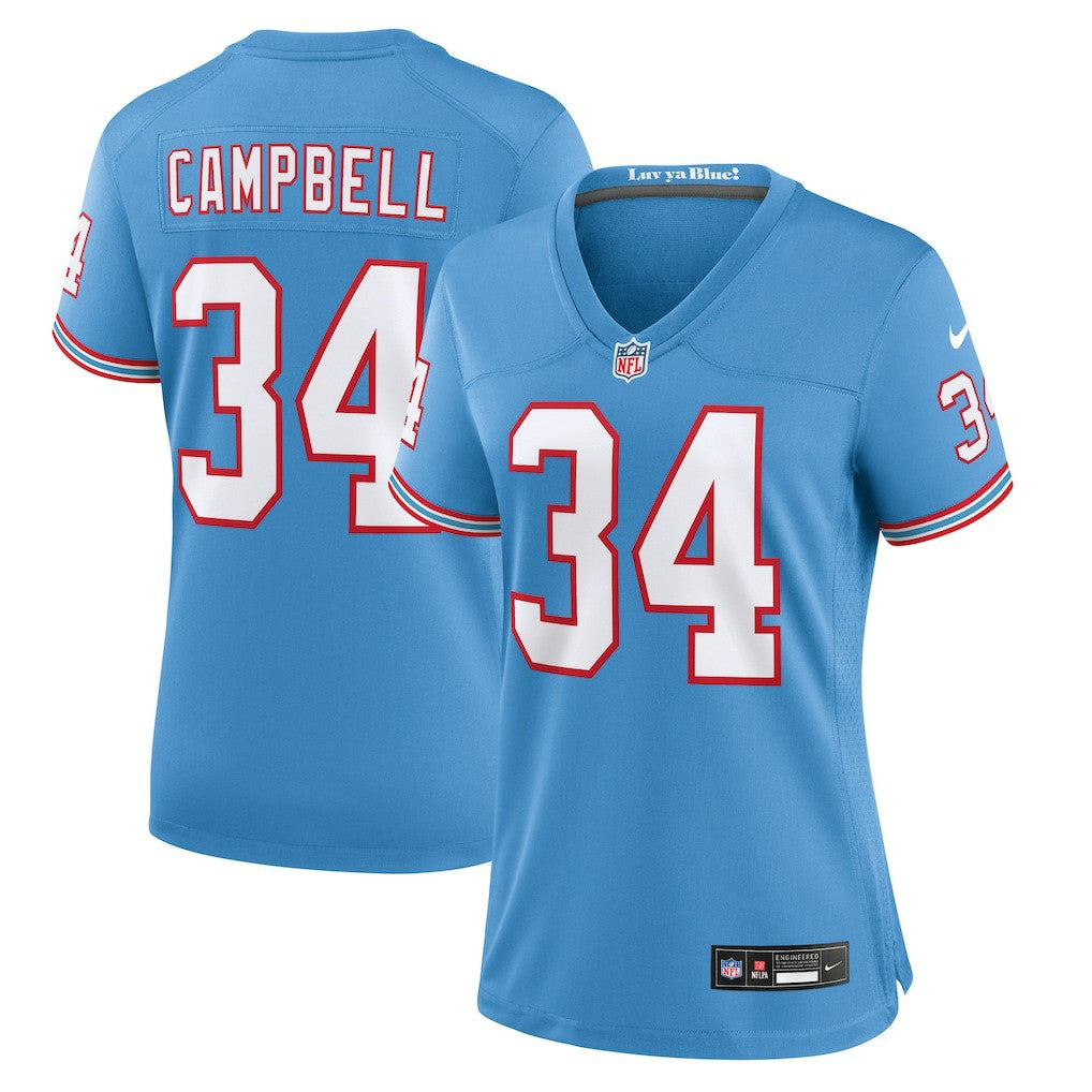 Earl Campbell Tennessee Titans Women's Oilers Throwback Retired Player Game Jersey Light Blue