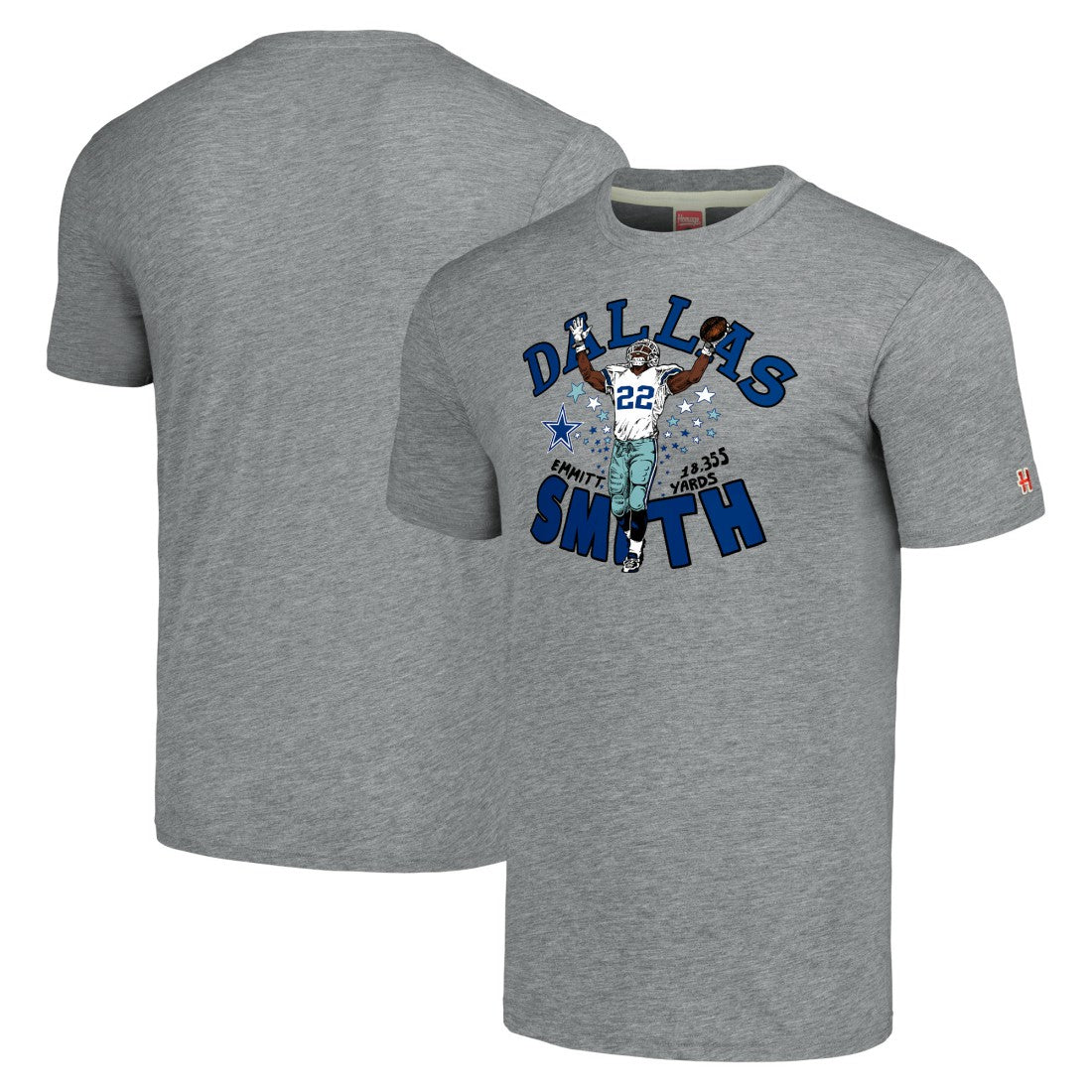 Emmitt Smith Dallas Cowboys Homage Unisex Caricature Retired Player Tri-Blend T-Shirt Gray