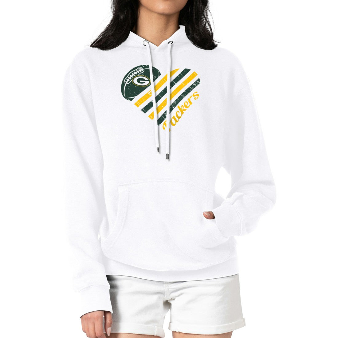 Green Bay Packers G-III 4Her by Carl Banks Women's Heart Graphic Fleece Pullover Hoodie White