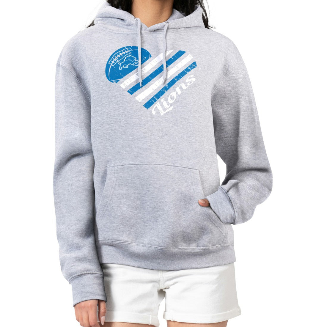 Detroit Lions G-III 4Her by Carl Banks Women's Heart Graphic Fleece Pullover Hoodie Heather Gray