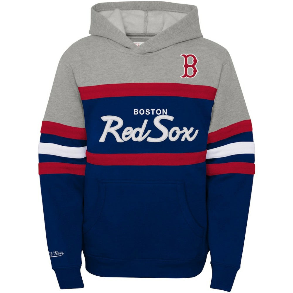 Boston Red Sox Mitchell & Ness Youth Cooperstown Collection Head Coach Pullover Hoodie - Heather Gray/Navy Hoodies