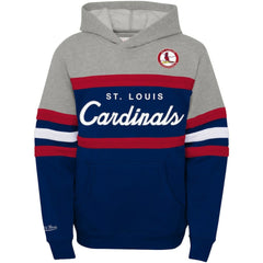 St. Louis Cardinals Mitchell & Ness Youth Cooperstown Collection Head Coach Pullover Hoodie - Heather Gray/Navy Hoodies