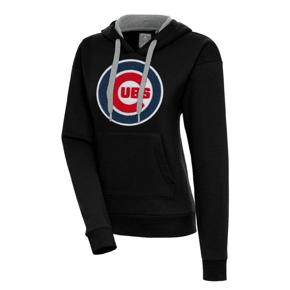 Chicago Cubs Antigua Women's Victory Pullover Hoodie - Black Hoodies