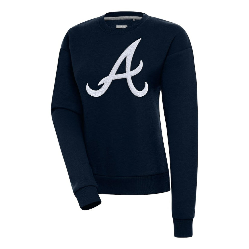 Atlanta Braves Antigua Women's Victory Chenille Pullover Sweatshirt - Navy Pullover