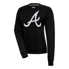 Atlanta Braves Antigua Women's Victory Chenille Pullover Sweatshirt - Black Pullover