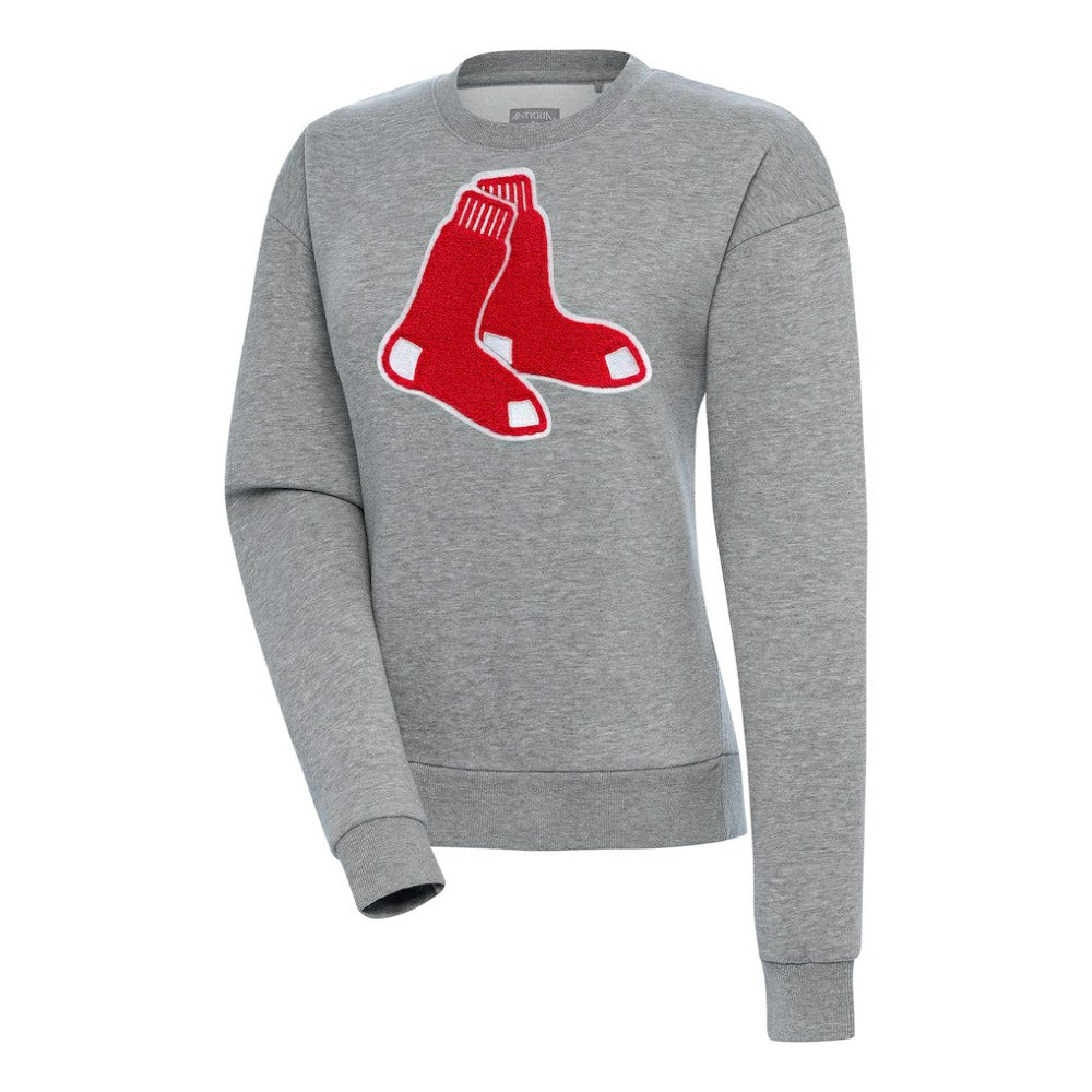 Boston Red Sox Antigua Women's Victory Chenille Pullover Sweatshirt - Heather Gray Pullover