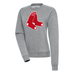 Boston Red Sox Antigua Women's Victory Chenille Pullover Sweatshirt - Heather Gray Pullover