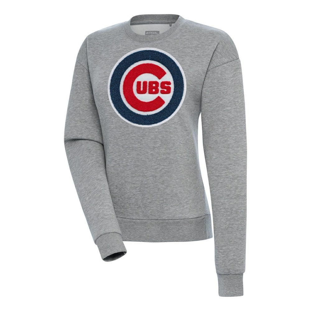 Chicago Cubs Antigua Women's Victory Chenille Pullover Sweatshirt - Heather Gray Pullover