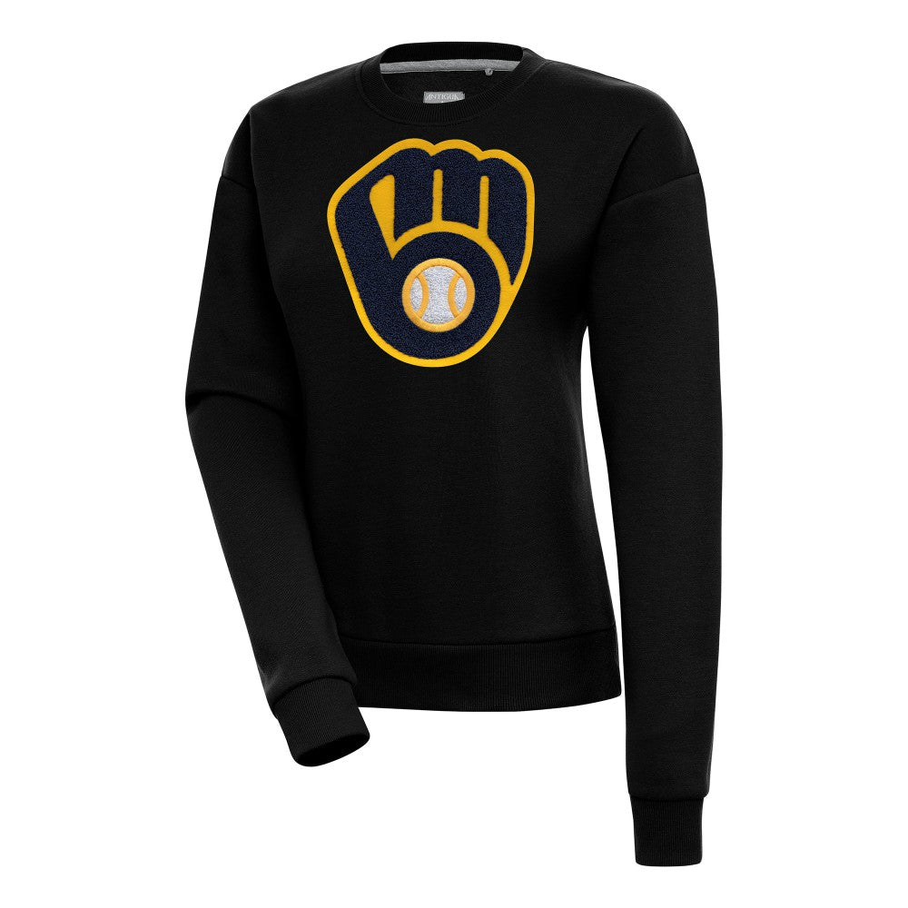 Milwaukee Brewers Antigua Women's Victory Chenille Pullover Sweatshirt - Black Pullover