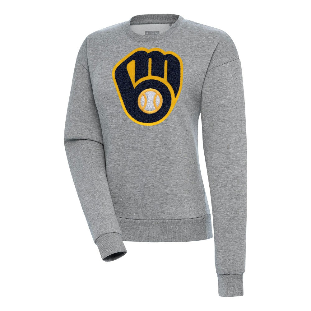 Milwaukee Brewers Antigua Women's Victory Chenille Pullover Sweatshirt - Heather Gray Pullover