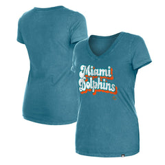 Miami Dolphins New Era Women's Enzyme Wash Low V-Neck T-Shirt Aqua