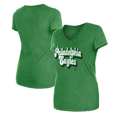 Philadelphia Eagles New Era Women's Enzyme Wash Low V-Neck T-Shirt Green