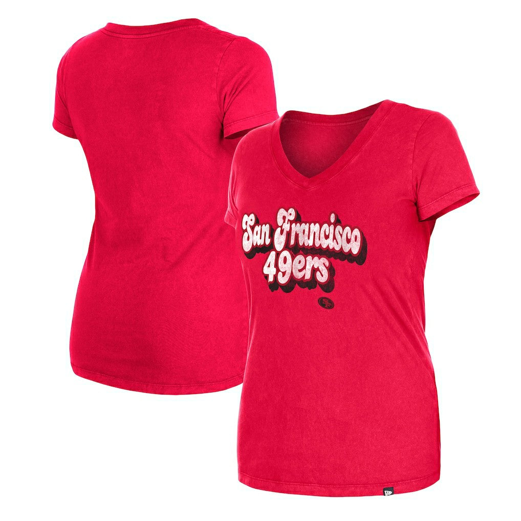 San Francisco 49ers New Era Women's Enzyme Wash Low V-Neck T-Shirt Scarlet
