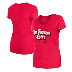 San Francisco 49ers New Era Women's Enzyme Wash Low V-Neck T-Shirt Scarlet