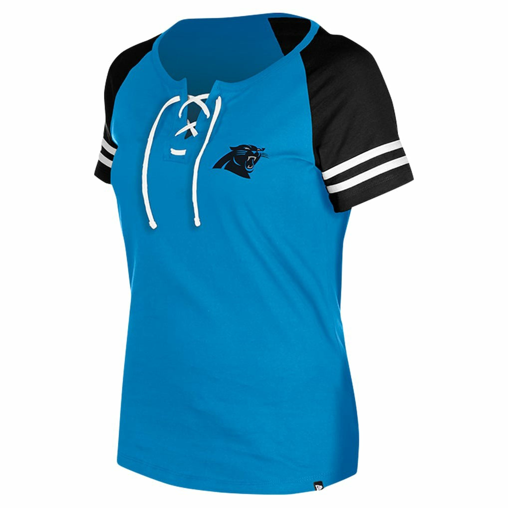 Carolina Panthers New Era Women's Lace-Up Raglan T-Shirt Blue
