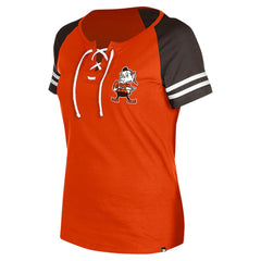 Cleveland Browns New Era Women's Throwback Lace-Up Raglan T-Shirt Orange