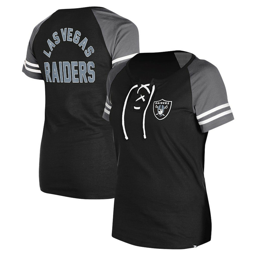 Las Vegas Raiders New Era Women's Lace-Up Raglan T-Shirt Black