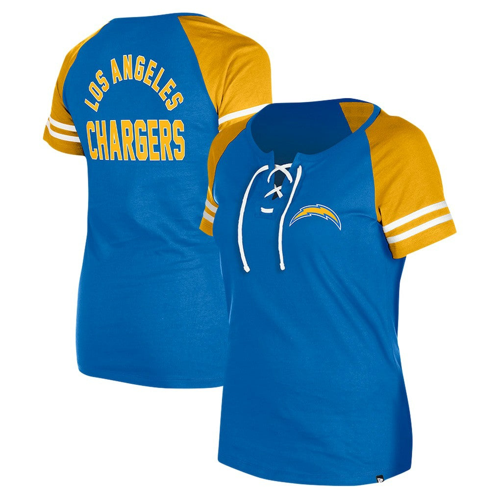 Los Angeles Chargers New Era Women's Lace-Up Raglan T-Shirt Powder Blue