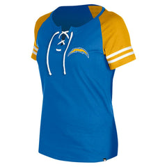Los Angeles Chargers New Era Women's Lace-Up Raglan T-Shirt Powder Blue