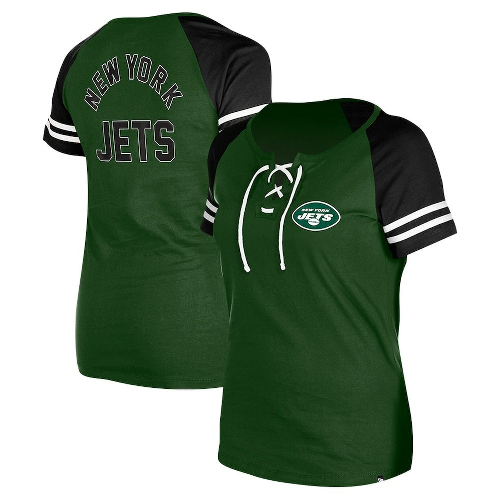 New York Jets New Era Women's Lace-Up Raglan T-Shirt Green