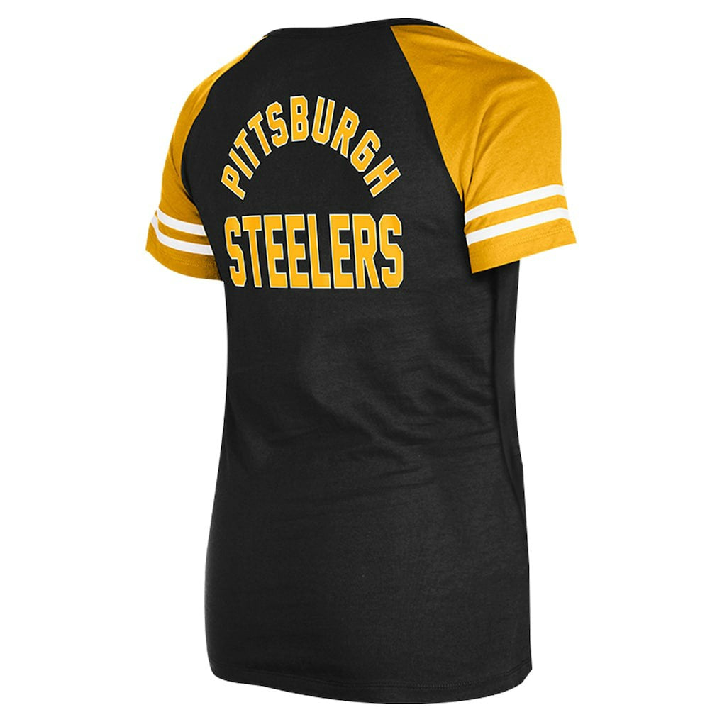 Pittsburgh Steelers New Era Women's Lace-Up Raglan T-Shirt Black