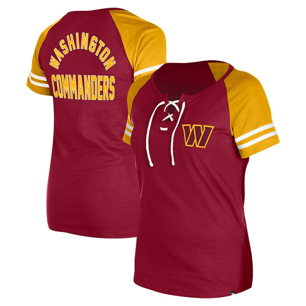Washington Commanders New Era Women's Lace-Up Raglan T-Shirt Burgundy